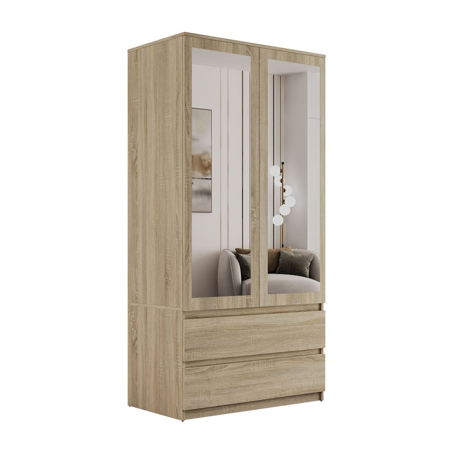 Dwudrzwiowa szafa HANA SS-90 z lustrem, dąb sonoma