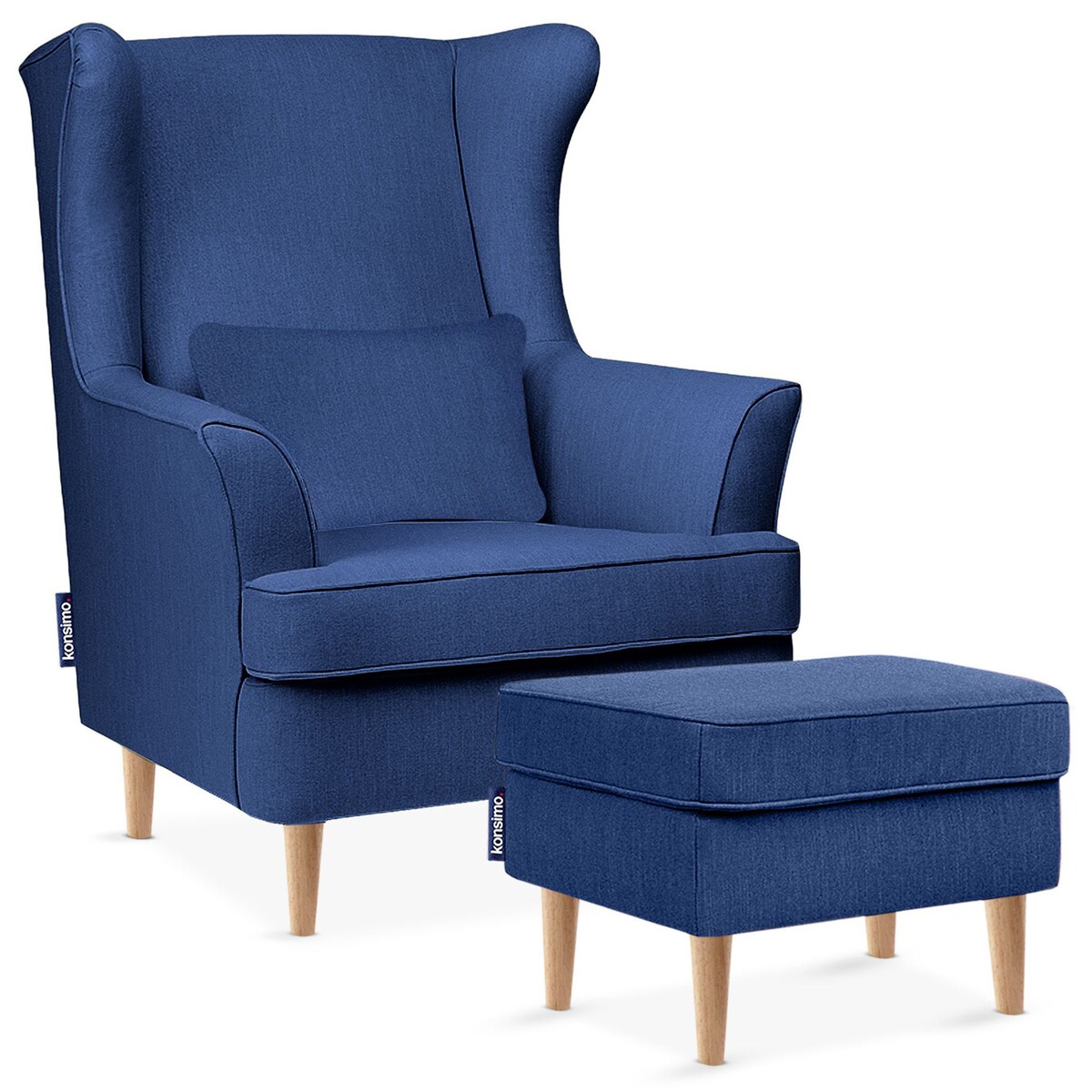 KONSIMO STRALIS Fotel + puf, kolor ciemny niebieski