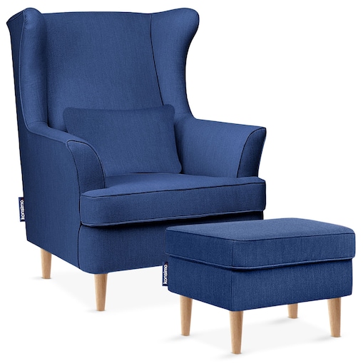 KONSIMO STRALIS Fotel + puf, kolor ciemny niebieski