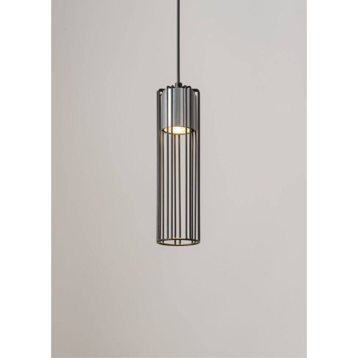 Okrągła lampa wisząca Fobia industrial tuba czarna srebrna