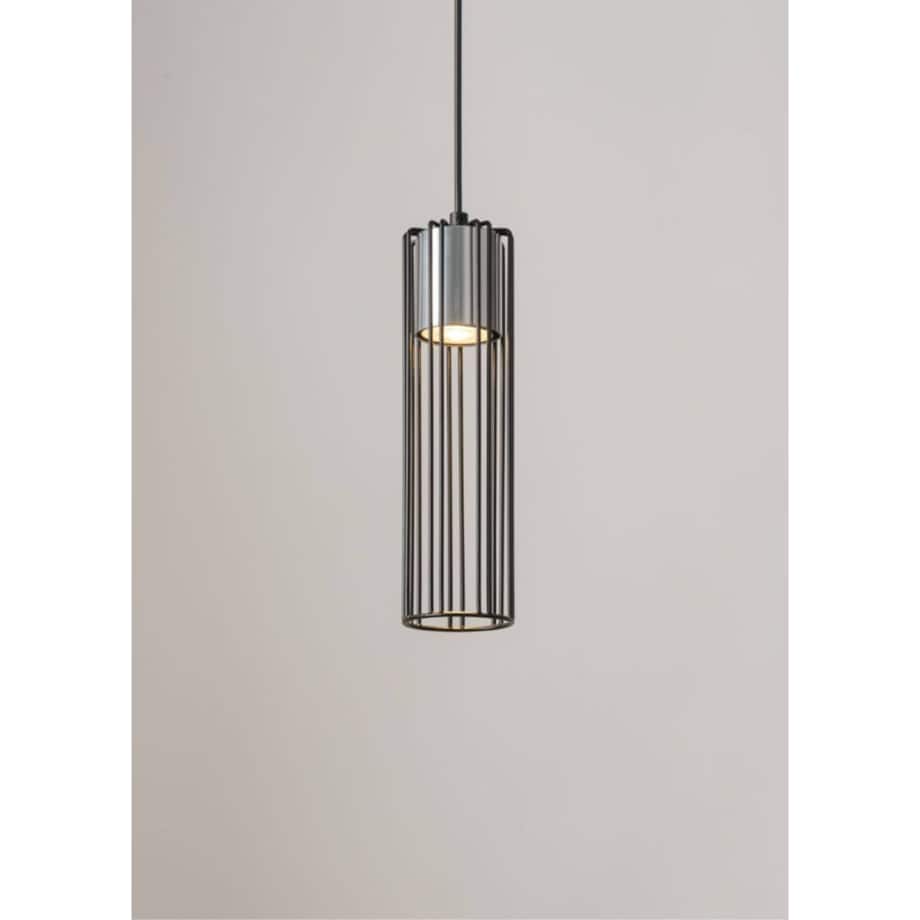 Okrągła lampa wisząca Fobia industrial tuba czarna srebrna