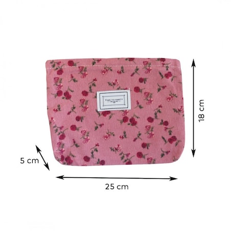 Kosmetyczka jednokomorowa różowa w czerwone kwiatuszki 25 x 5 x18 cm KS118