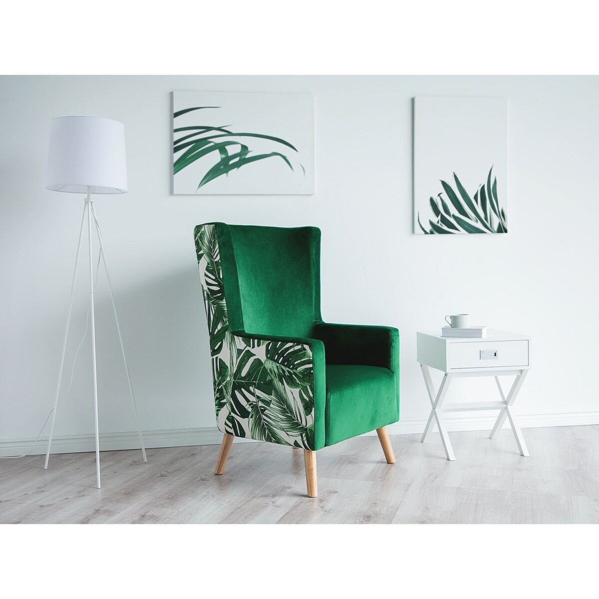 Fotel uszak welurowy zielony ONEIDA