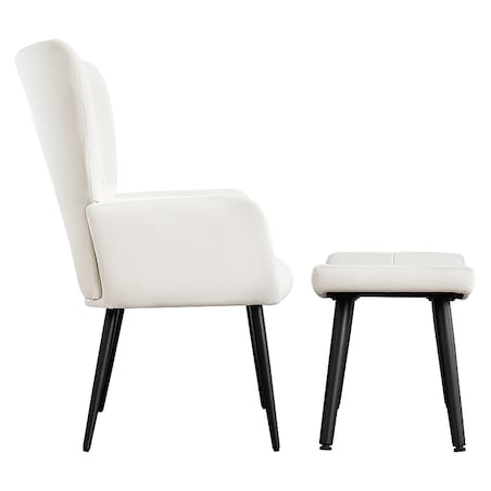 Fotel uszak z podnóżkiem do salonu wypoczynkowy welurowy tapicerowany beżowy