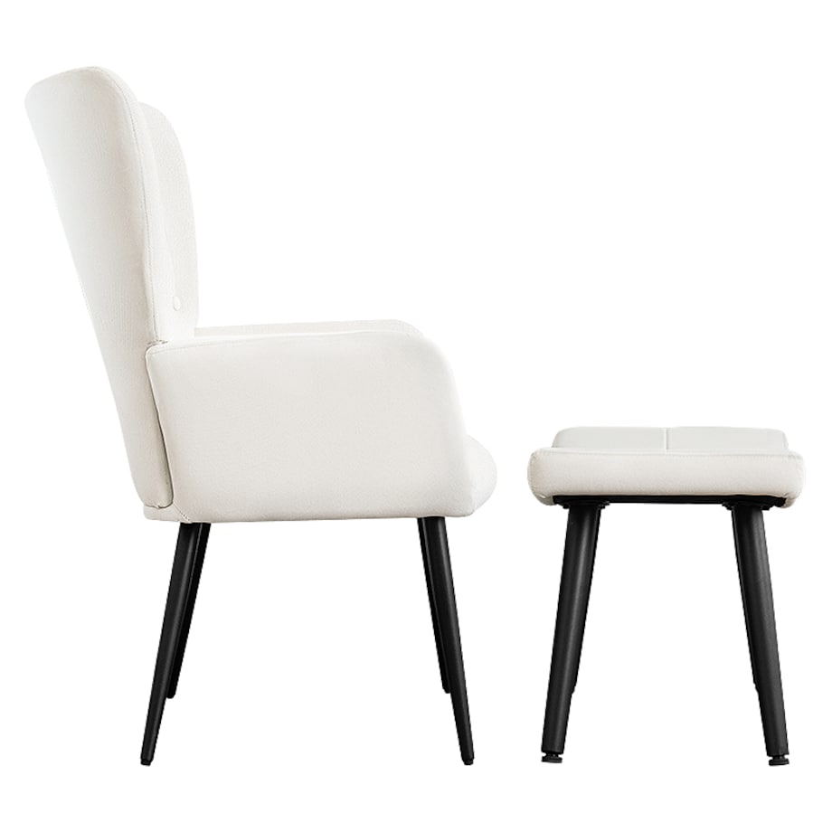 Fotel uszak z podnóżkiem do salonu wypoczynkowy welurowy tapicerowany beżowy