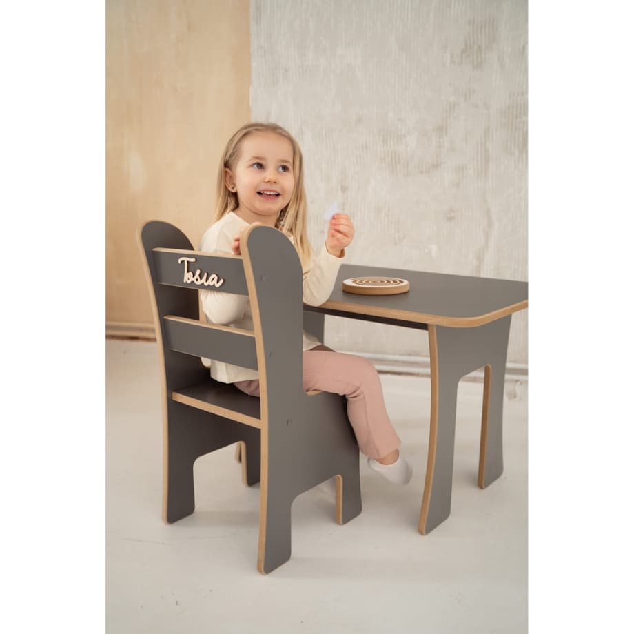 Stolik + krzesełko z imieniem - szary
