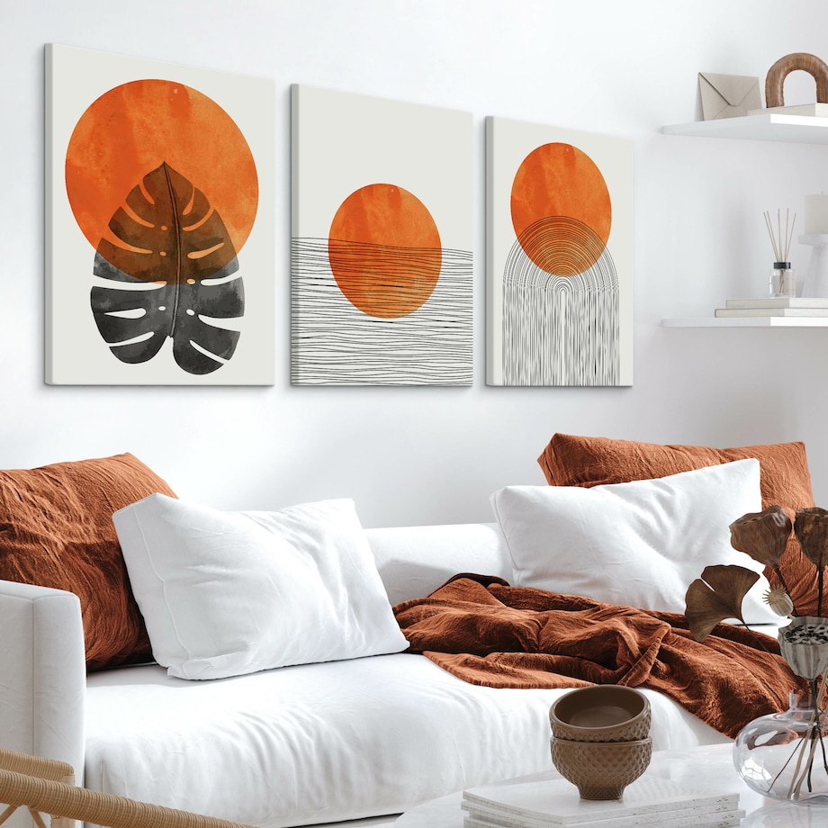 OBRAZY DO SYPIALNI SET ABSTRAKCJA MARTWA NATURA LIŚĆ MONSTERY BOHO 90x40cm