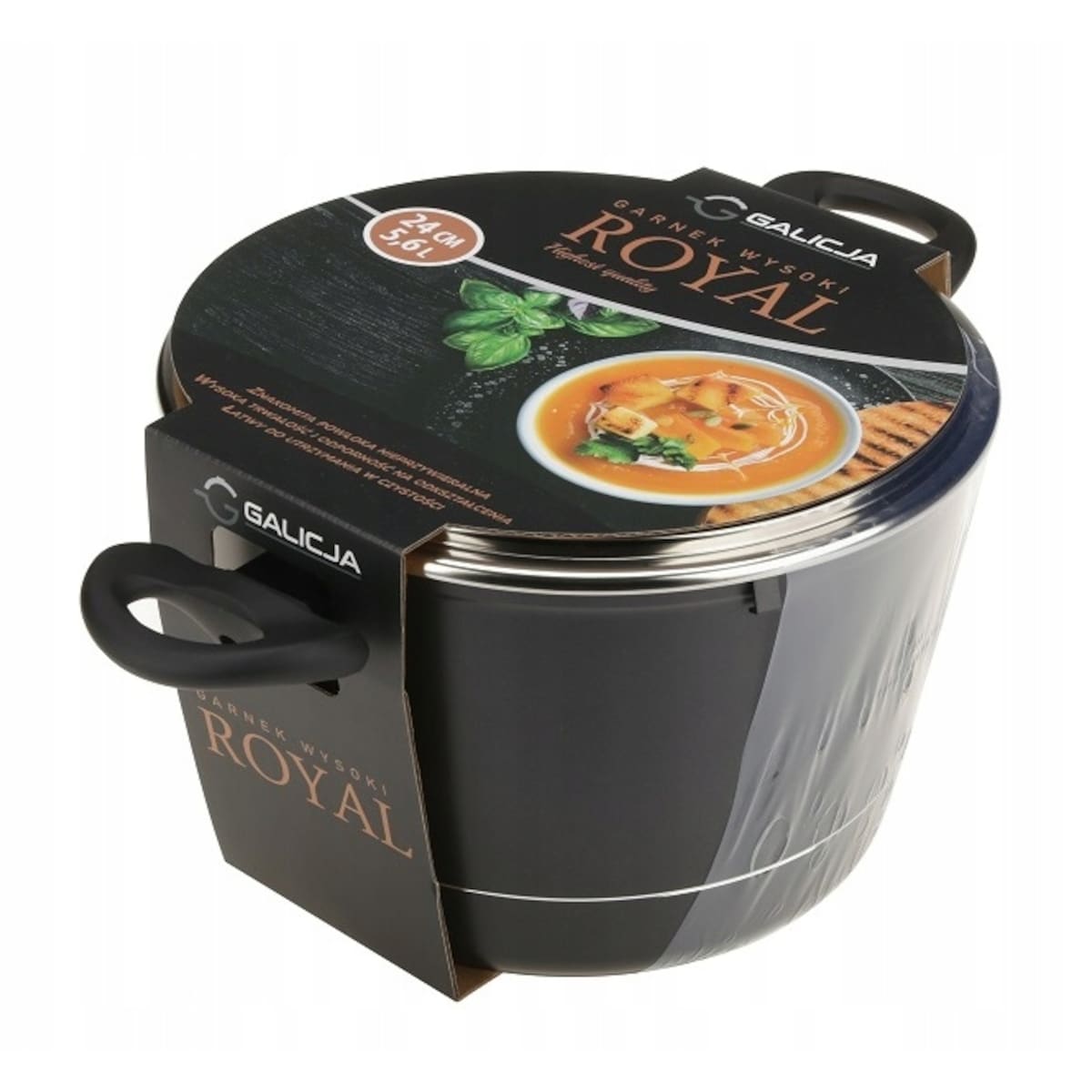 GARNEK ROYAL 24cm GALICJA tradycyjny czarny do gotowania zupa 5,6 L wysoki