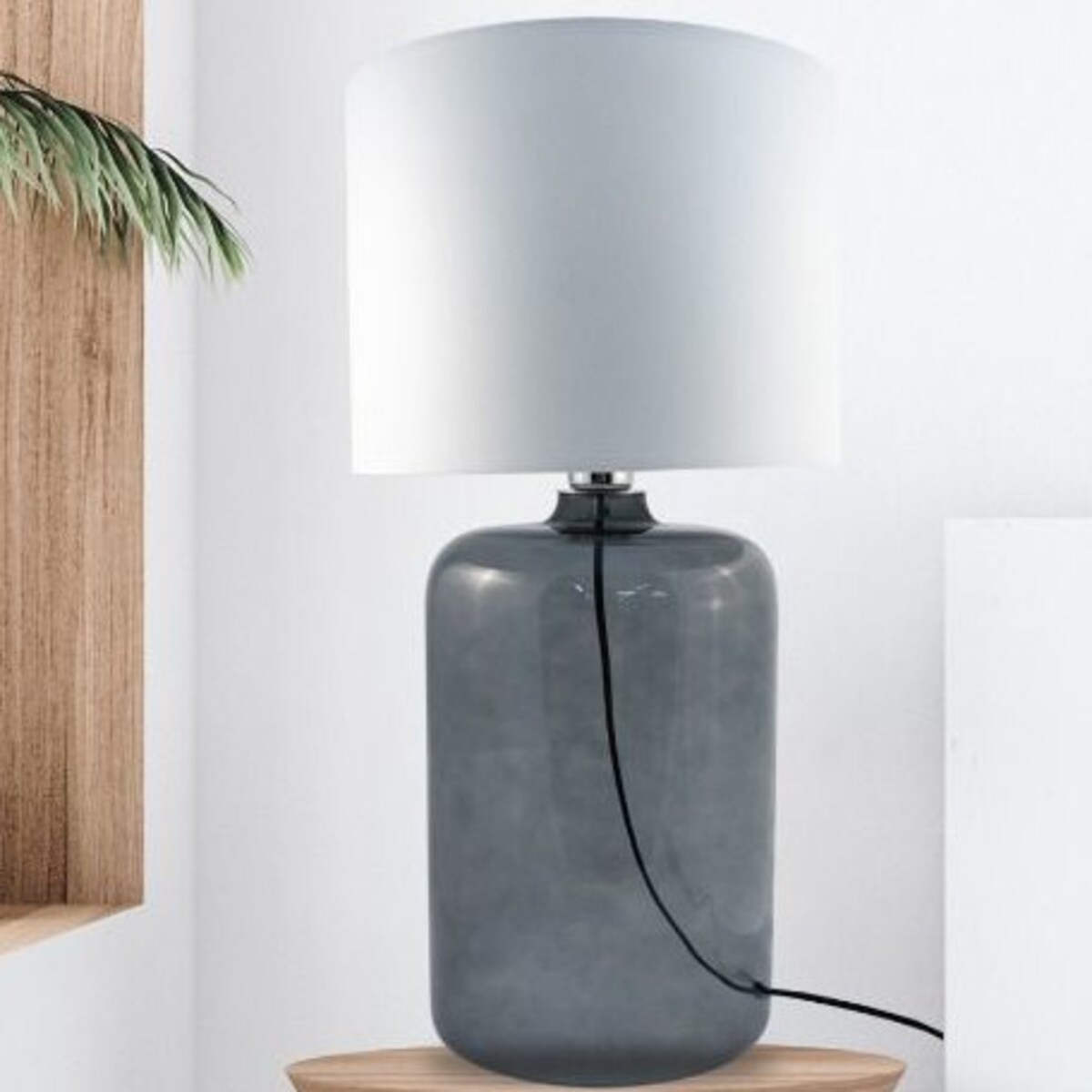 Abażurowa LAMPA stołowa AMARSA 5509WH Zumaline stojąca LAMPKA szklana nocna biała grafitowa