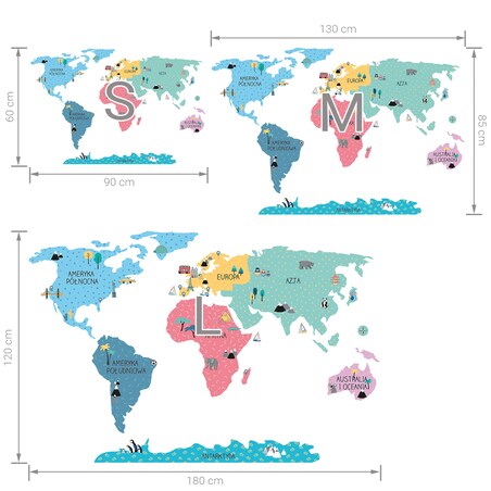Naklejka na ścianę Mapa świata kolorowa L