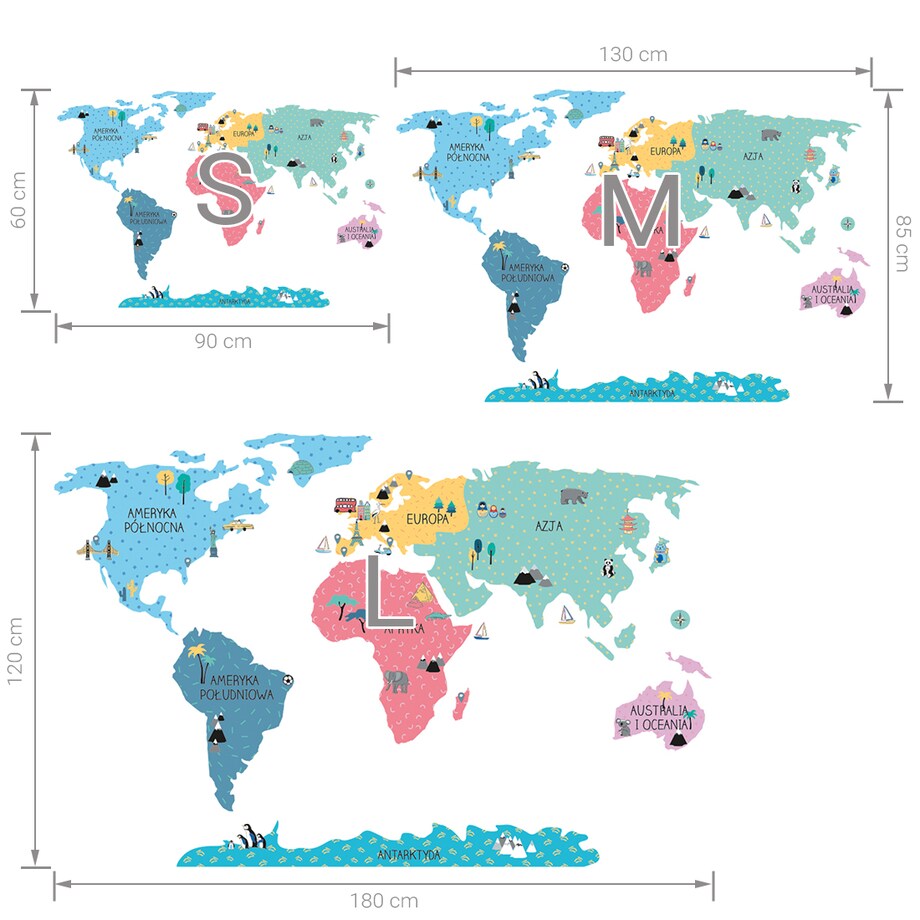 Naklejka na ścianę Mapa świata kolorowa L