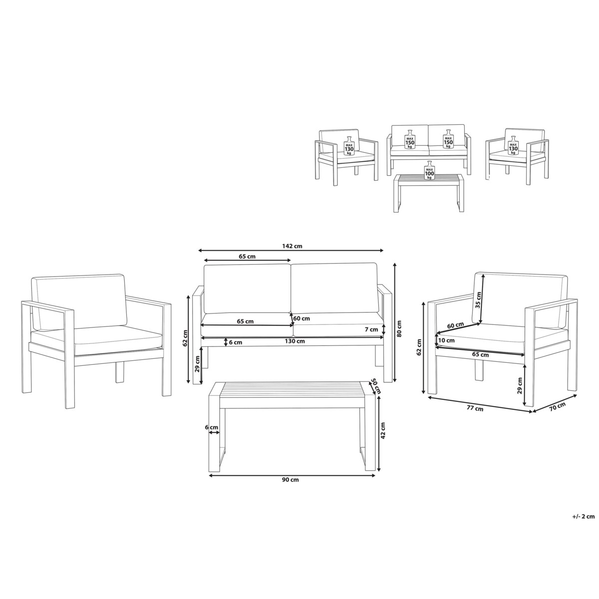 Zestaw ogrodowy 4-osobowy jasnoszary SALERNO