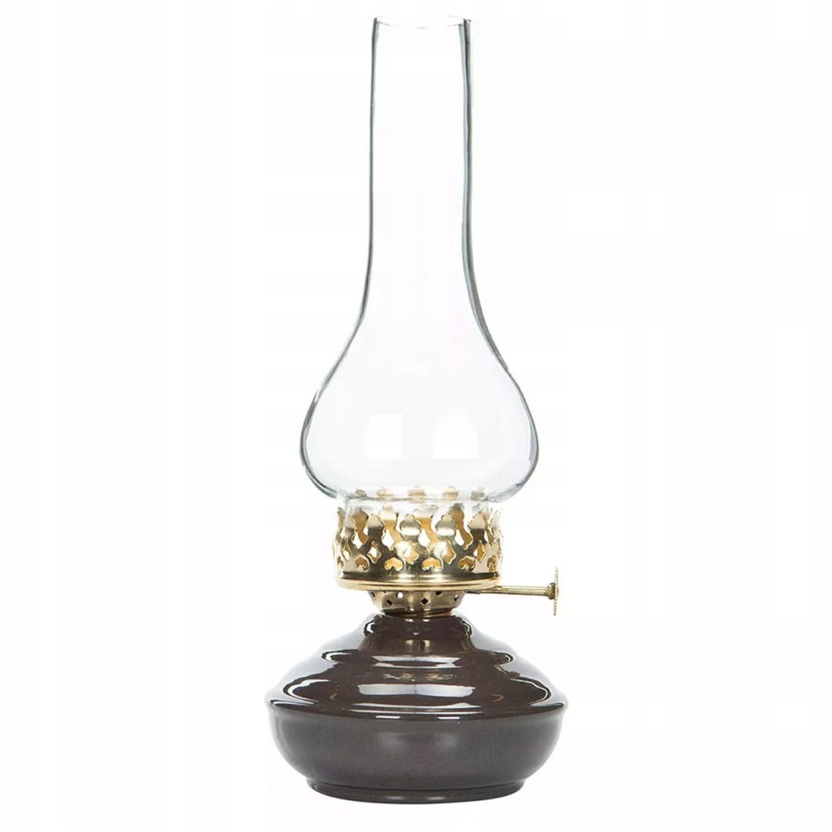 ŚWIECZNIK TEALIGHT LOFT BRĄZOWY imitacja lampy naftowej metal szkło 27cm