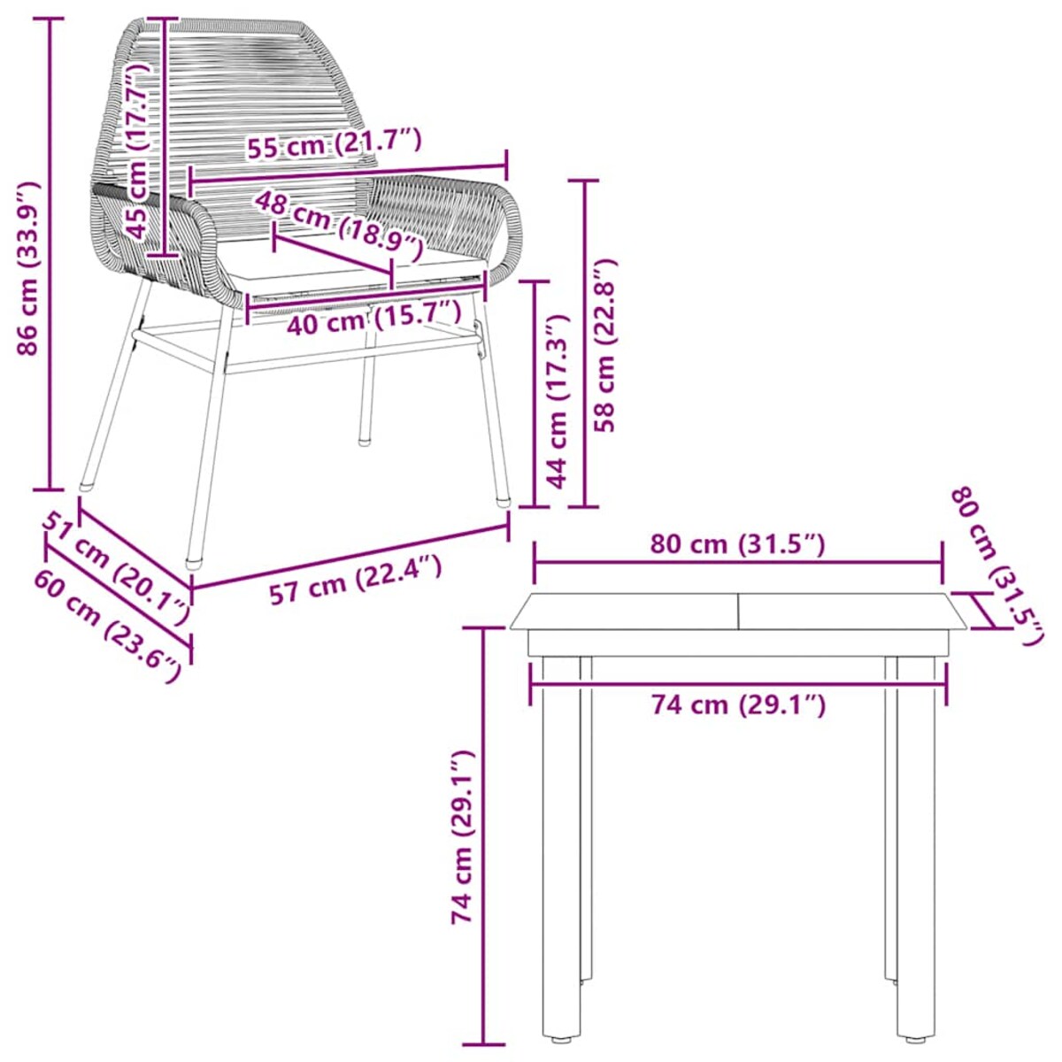 vidaXL 3-częściowy zestaw ogrodowy poduszkami brązowy polirattan szkło