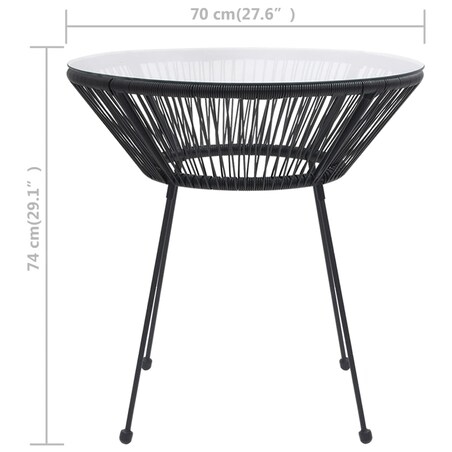 vidaXL Stolik ogrodowy, czarny, Ø70x74 cm, rattan i szkło