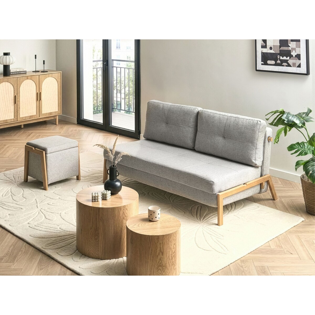 Puf ze schowkiem EDLAND Jasnoszary