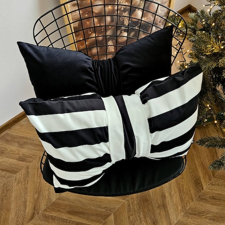 Poduszka XMAS wzór XM54 | Kokarda w paski czarna 40 x 60 cm