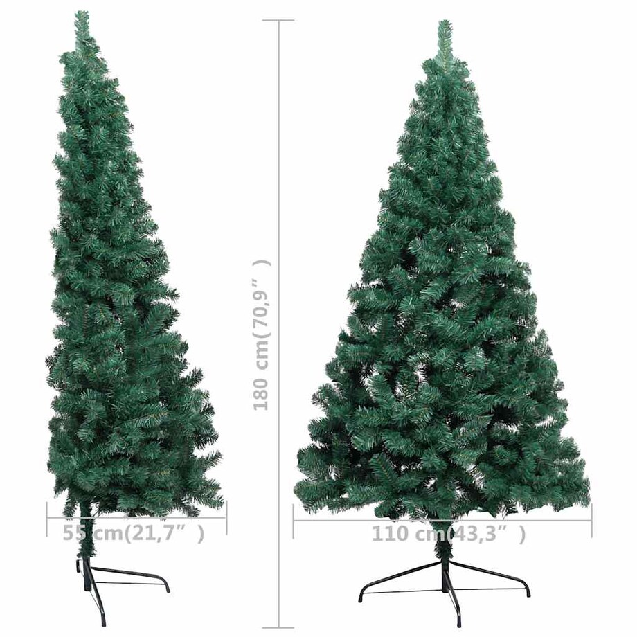 vidaXL Choinka z lampkami i bombkami, połówka, zielona, 180 cm
