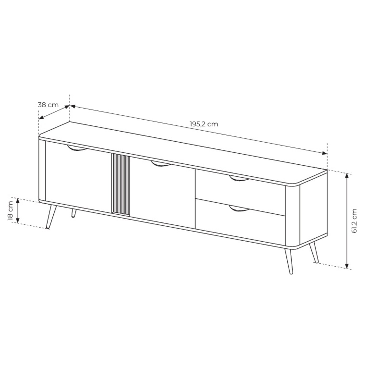 Szafka RTV 195 2D2S ERIS ryflowana na wysokich nóżkach
