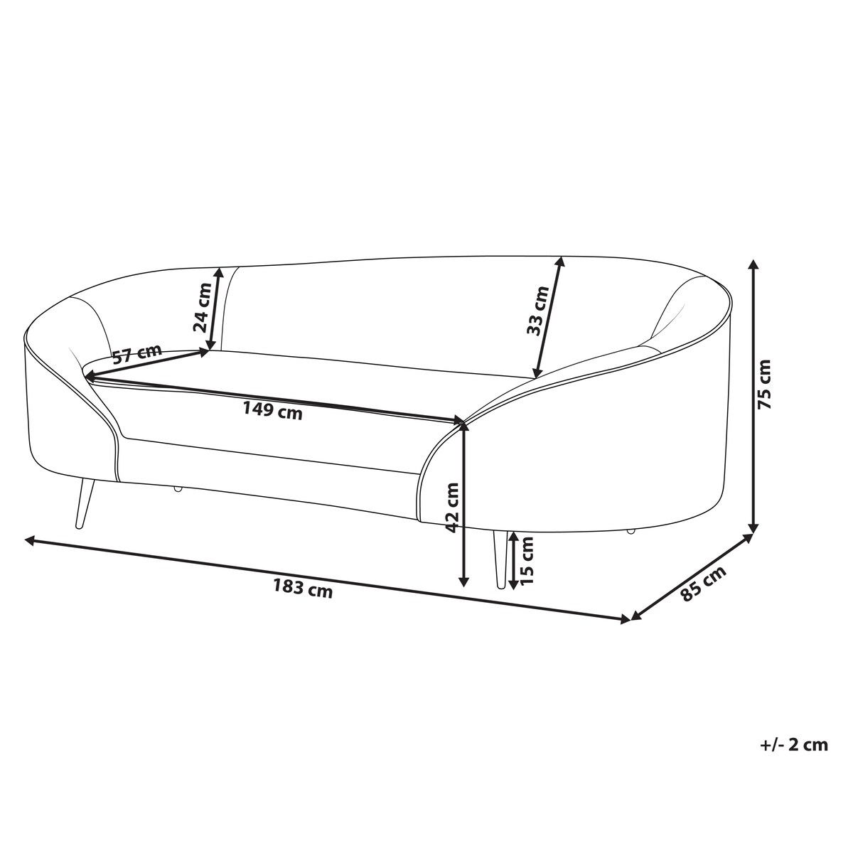Sofa dla 2 osób SAVAR Welur Jasnobeżowy