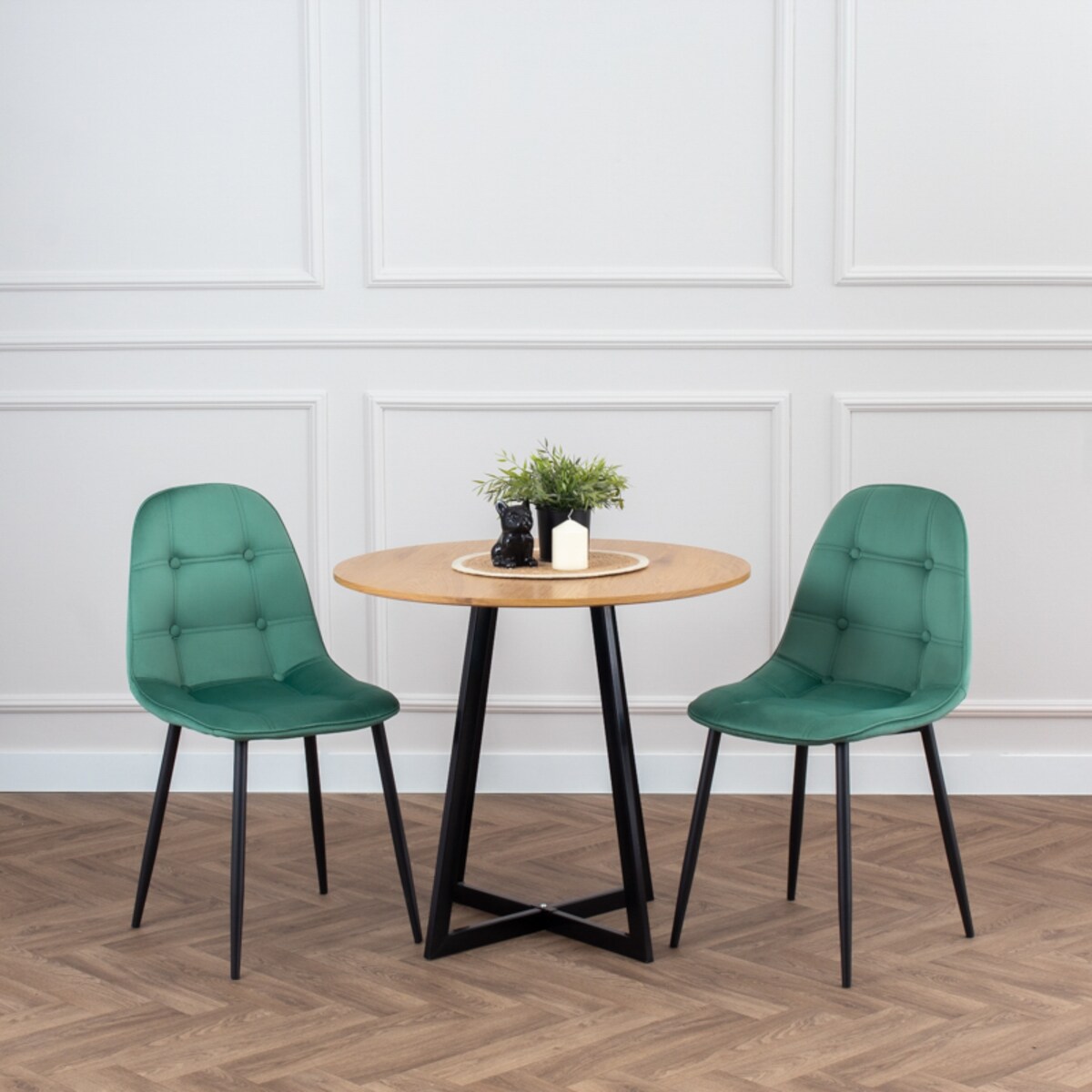 Krzesło tapicerowane welurowe pikowane do jadalni salonu z guzikami zielone