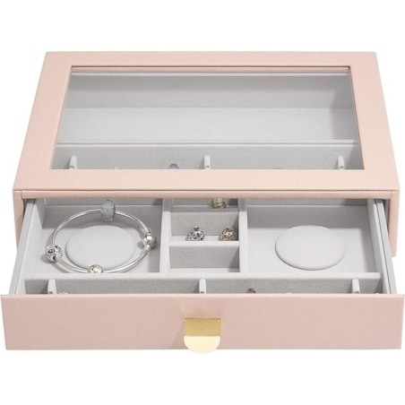 Szkatułka na charmsy Stackers classic różowa z szufladą i szklaną pokrywką