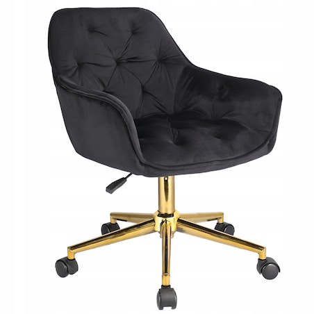Fotel obrotowy welurowy LARGO czarny na złotej stopie