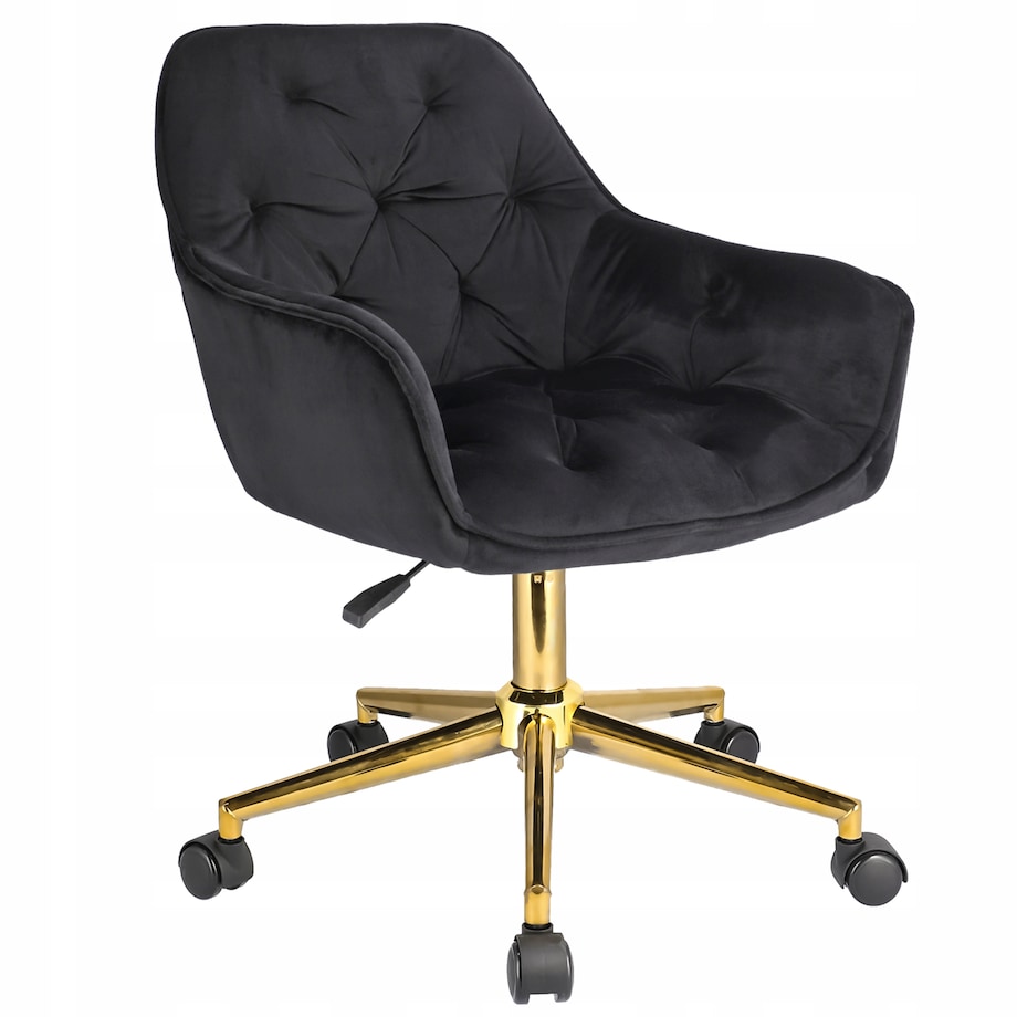 Fotel obrotowy welurowy LARGO czarny na złotej stopie