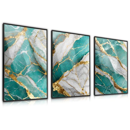 ZESTAW 3X PLAKAT W RAMIE DO SYPIALNI TURKUSOWY MARMUR STYL GLAMOUR 60x80cm