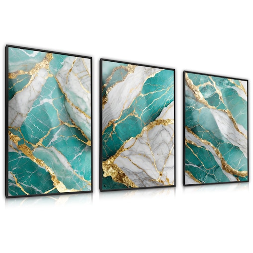 ZESTAW 3X PLAKAT W RAMIE DO SYPIALNI TURKUSOWY MARMUR STYL GLAMOUR 60x80cm