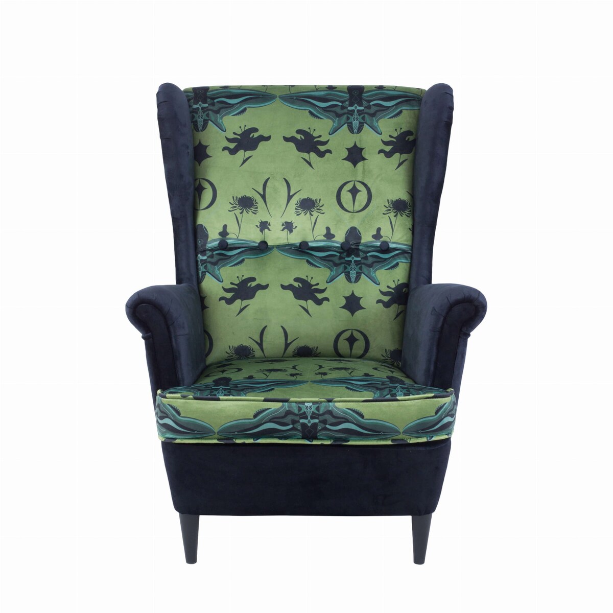 Fotel uszak Richmond velvet – elegancki fotel wypoczynkowy do salonu i sypialni z autorskim wzorem