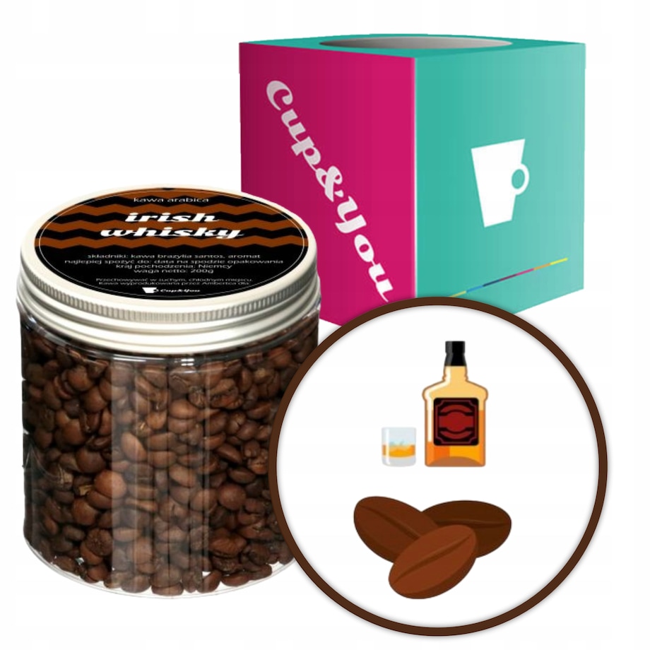 Kawa smakowa aromatyzowana ziarnista IRISH WHISKY ARABICA Cup&You 200g na prezent upominek dla kobiety mężczyzny faceta mamy taty żony męża