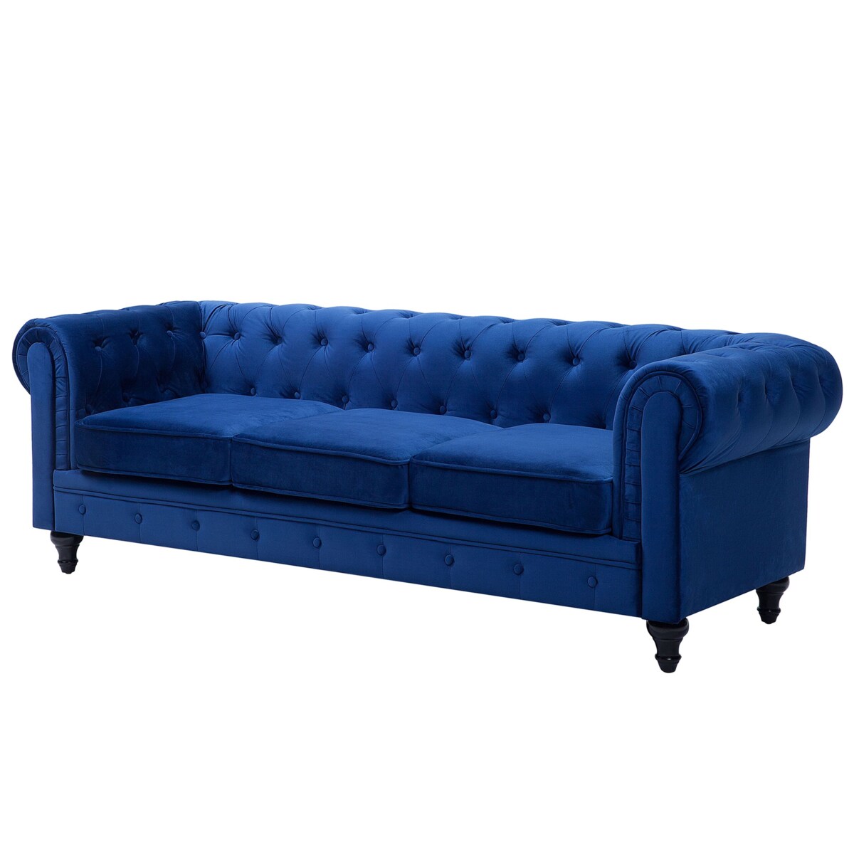 Sofa 3-osobowa welurowa niebieska CHESTERFIELD