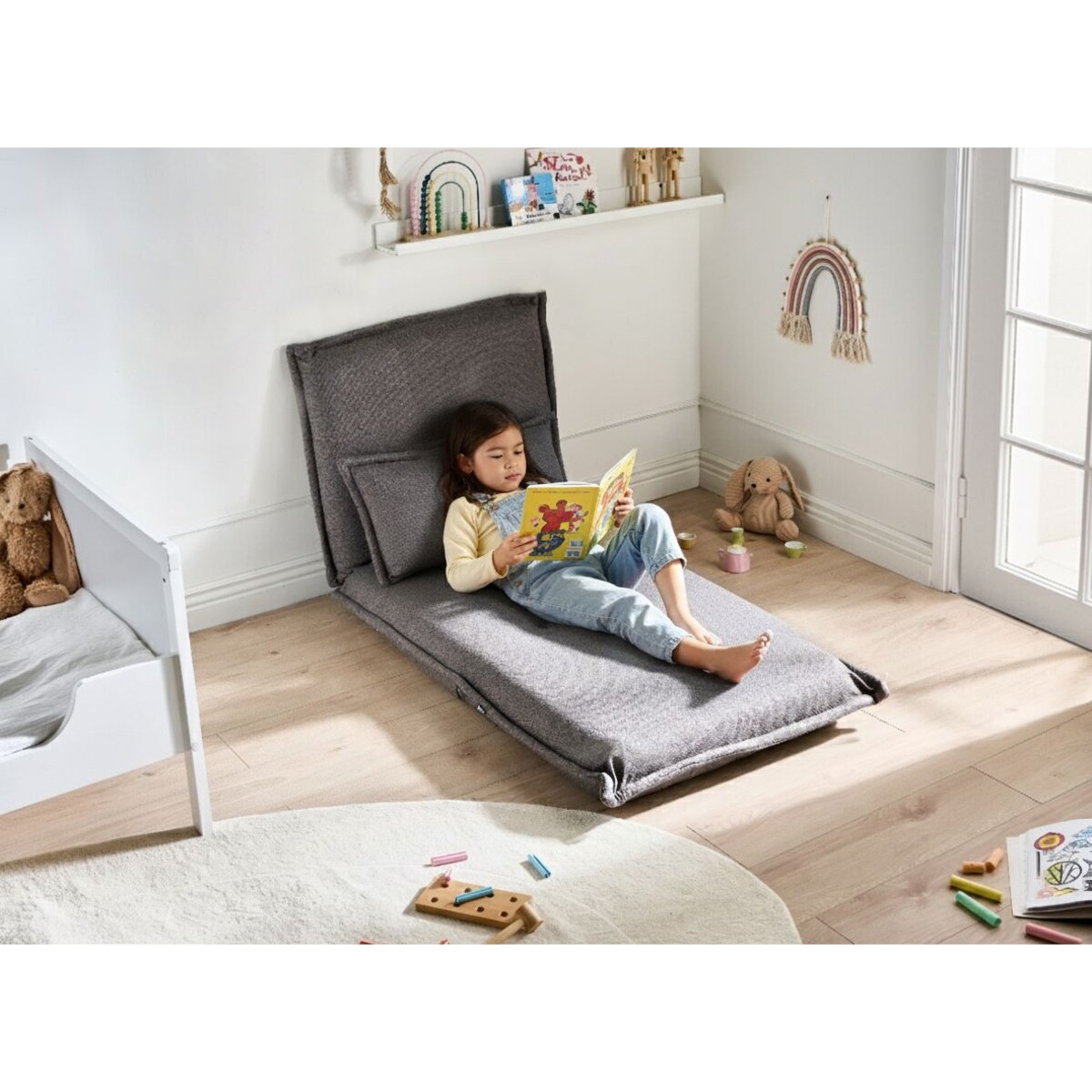 Fotel rozkładany z poduszką jednoosobowy DELLEN Ciemnoszary