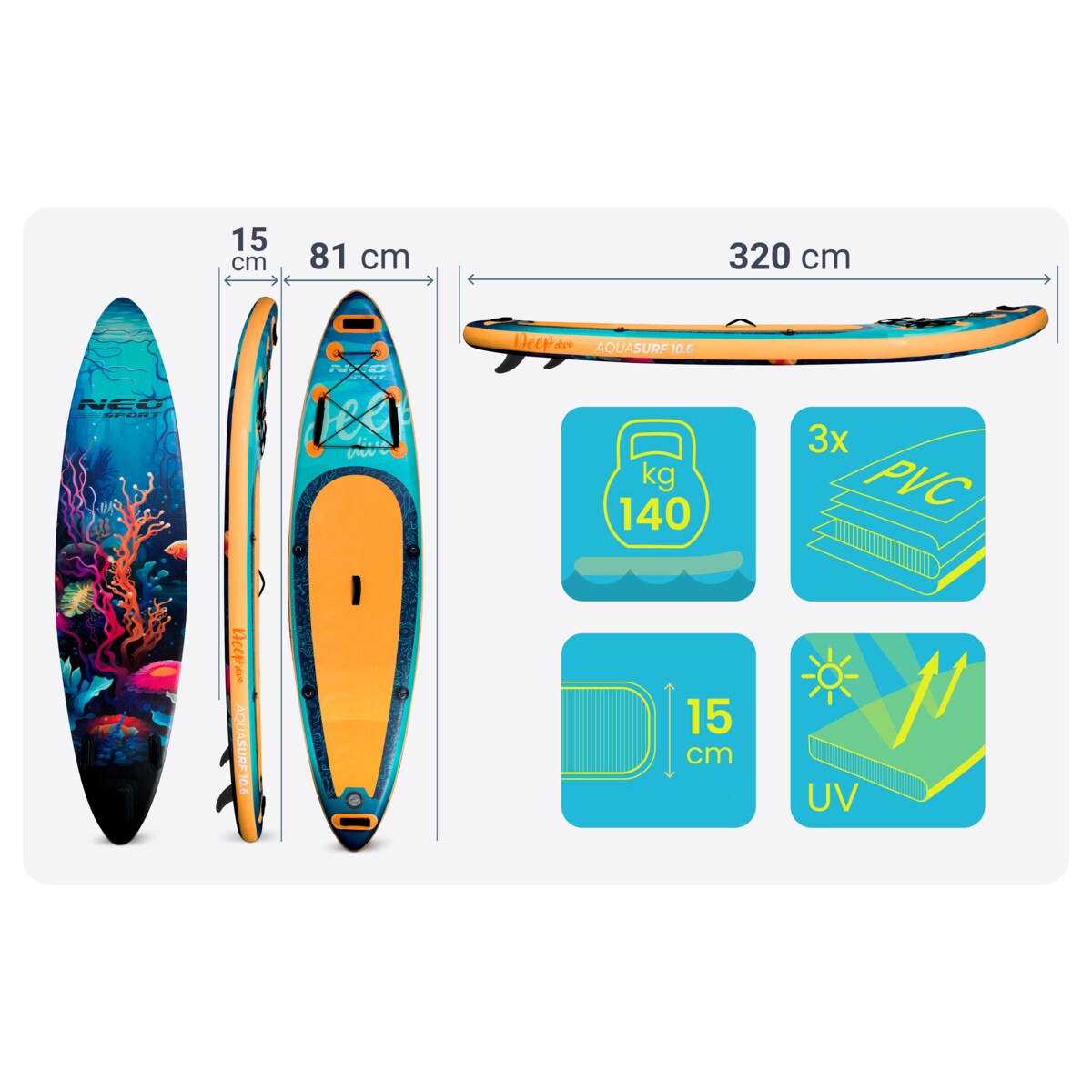 Deska SUP do pływania pompowana Paddle Aquasurf 320cm Neo-Sport