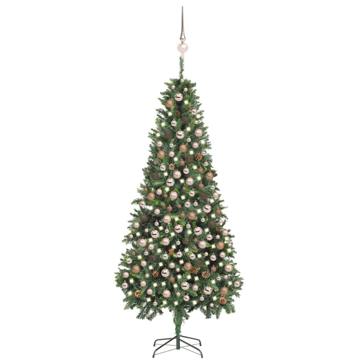 vidaXL Sztuczna choinka z lampkami, bombkami i szyszkami, 210 cm