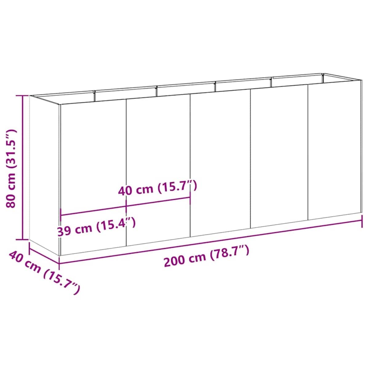 vidaXL Doniczka 200x40x80 cm Stal ocynkowana