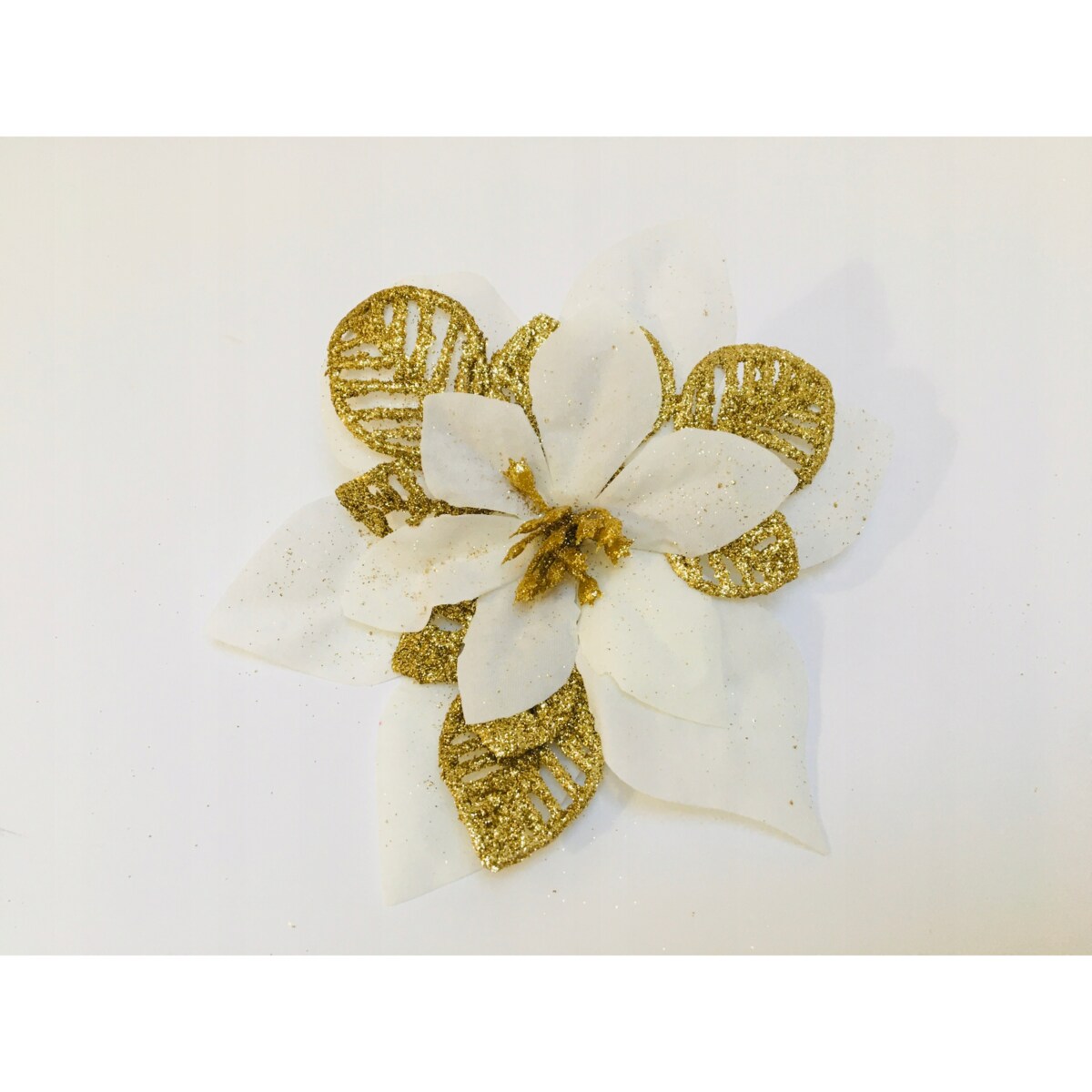 KWIAT GWIAZDA BETLEJEMSKA biała na bukiet święta brokatowa złoty 6szt DEKOR