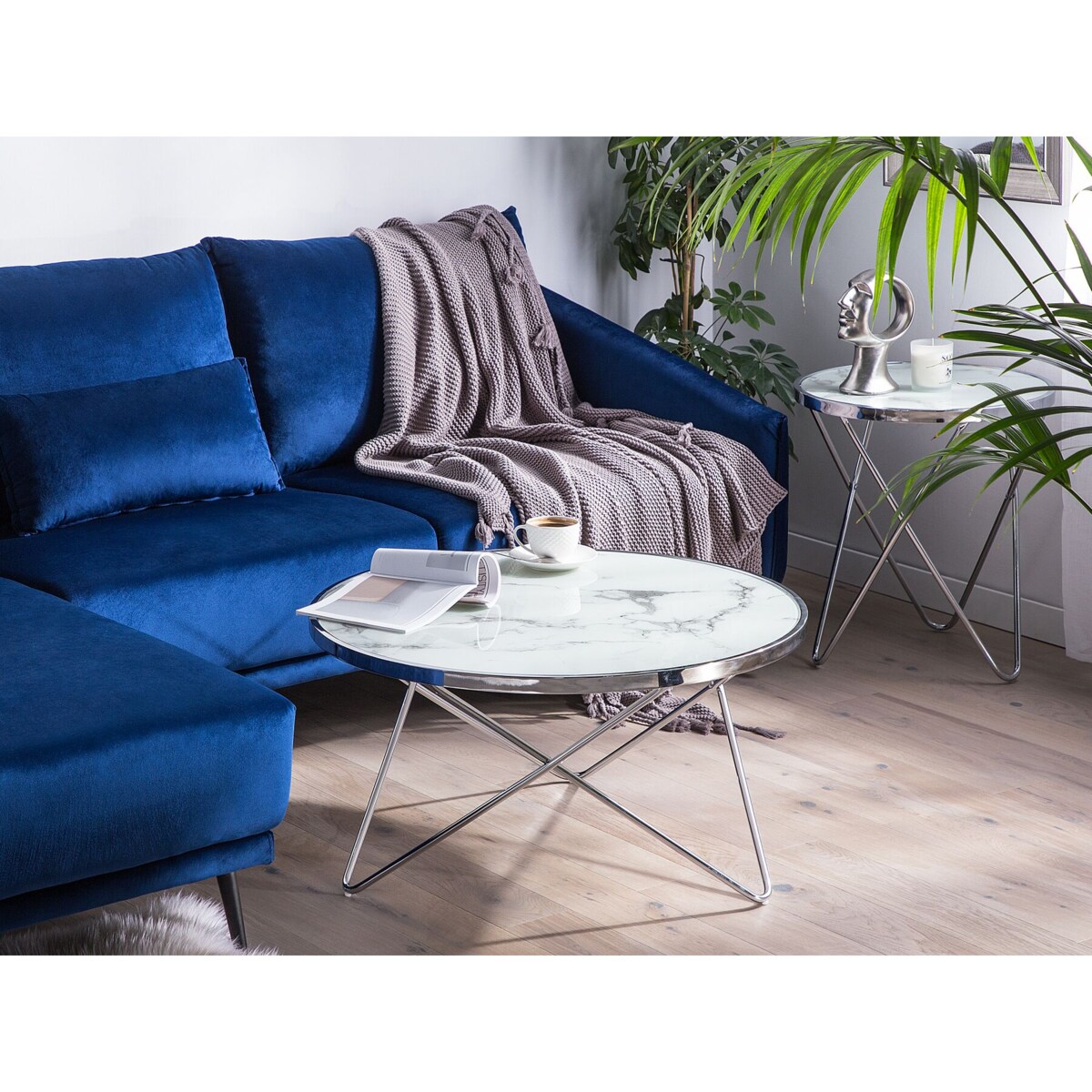 Stolik kawowy efekt marmuru biało-srebrny MERIDIAN II