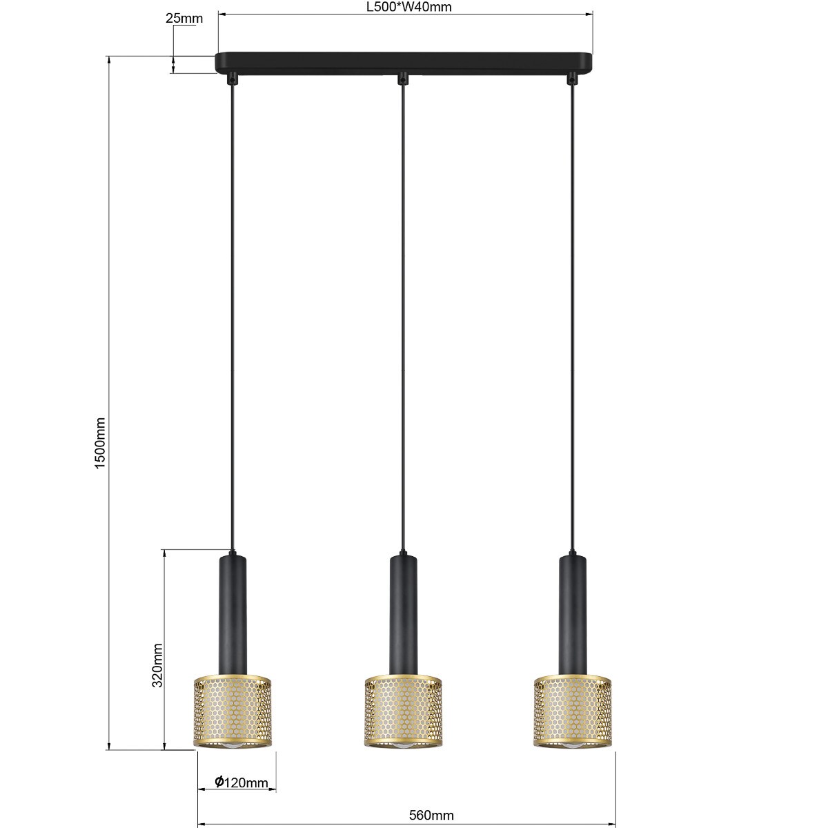 Lampa wisząca Light Prestige Amo czarny 3 x E27 1 szt.