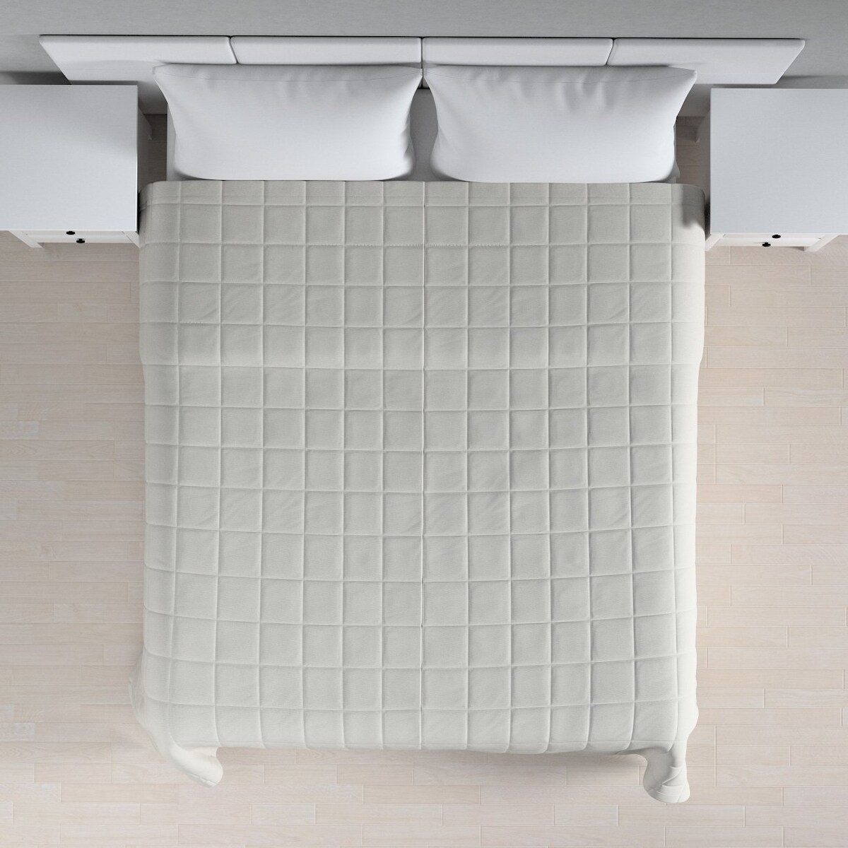 Narzuta pikowana w kratę 200x210 jasny popiel