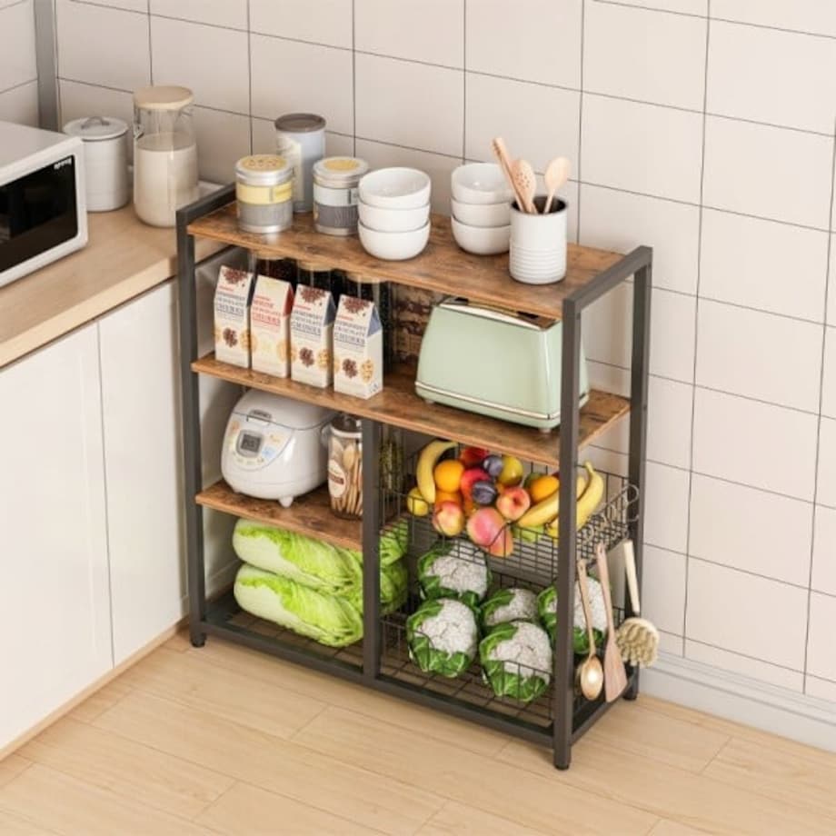 Regał szafka kuchenna ciemny brąz industrialny drewno retro wyspa półka