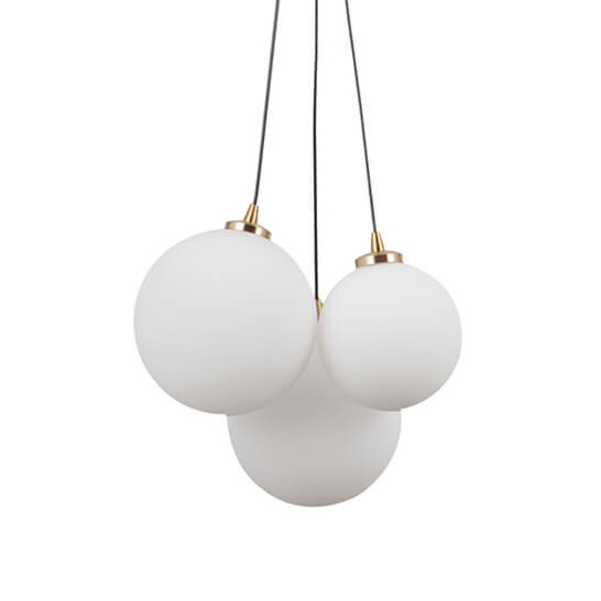 Wisząca lampa loftowa Perlos szklane kule mosiądz białe