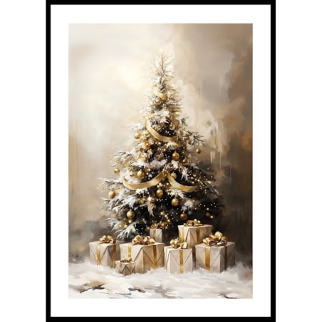 Poster Story, Plakat, Obraz - Złota Choinka Pokryta Śniegiem, wymiary 30 x 42 cm