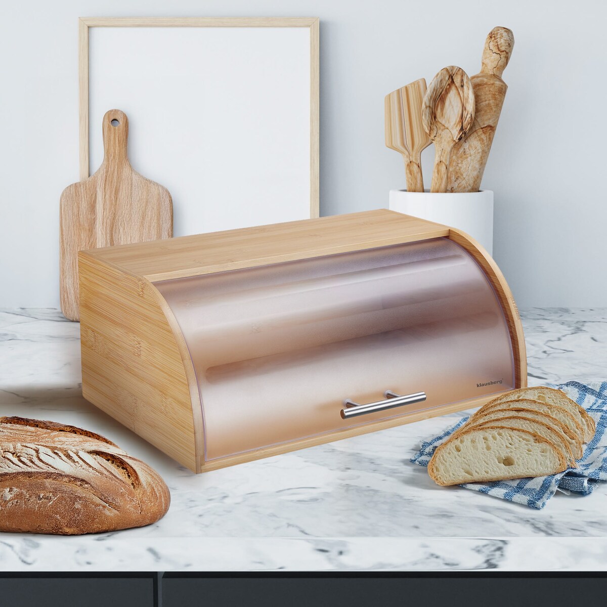 Chlebak bambusowy drewniany 41cm pojemnik na pieczywo chleb bułki KLAUSBERG