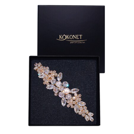 ZŁOTA spinka do fryzury na bok ślubna z listkami motyw boho GLAM