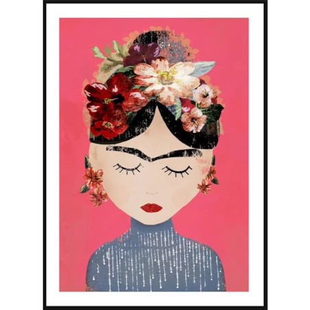 Poster Story, Plakat, Obraz - Frida Kahlo Art na Malinowym Tle, wymiary 60 x 84 cm