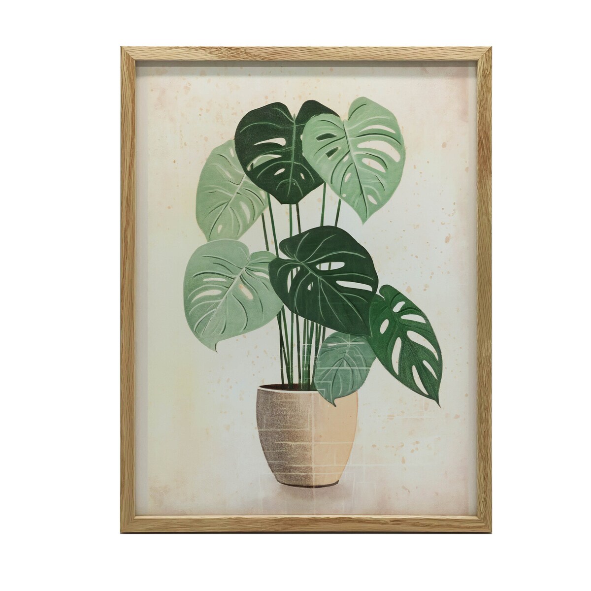 Monstera w Doniczce, 40x50 cm, rama drewniana jasny dąb, papier matowy 230 gsm