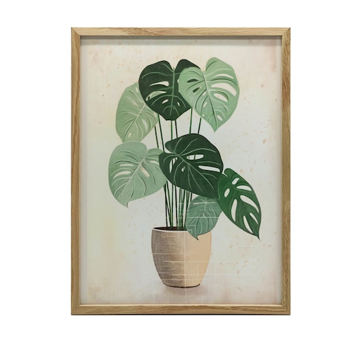 Monstera w Doniczce, 40x50 cm, rama drewniana jasny dąb, papier matowy 230 gsm