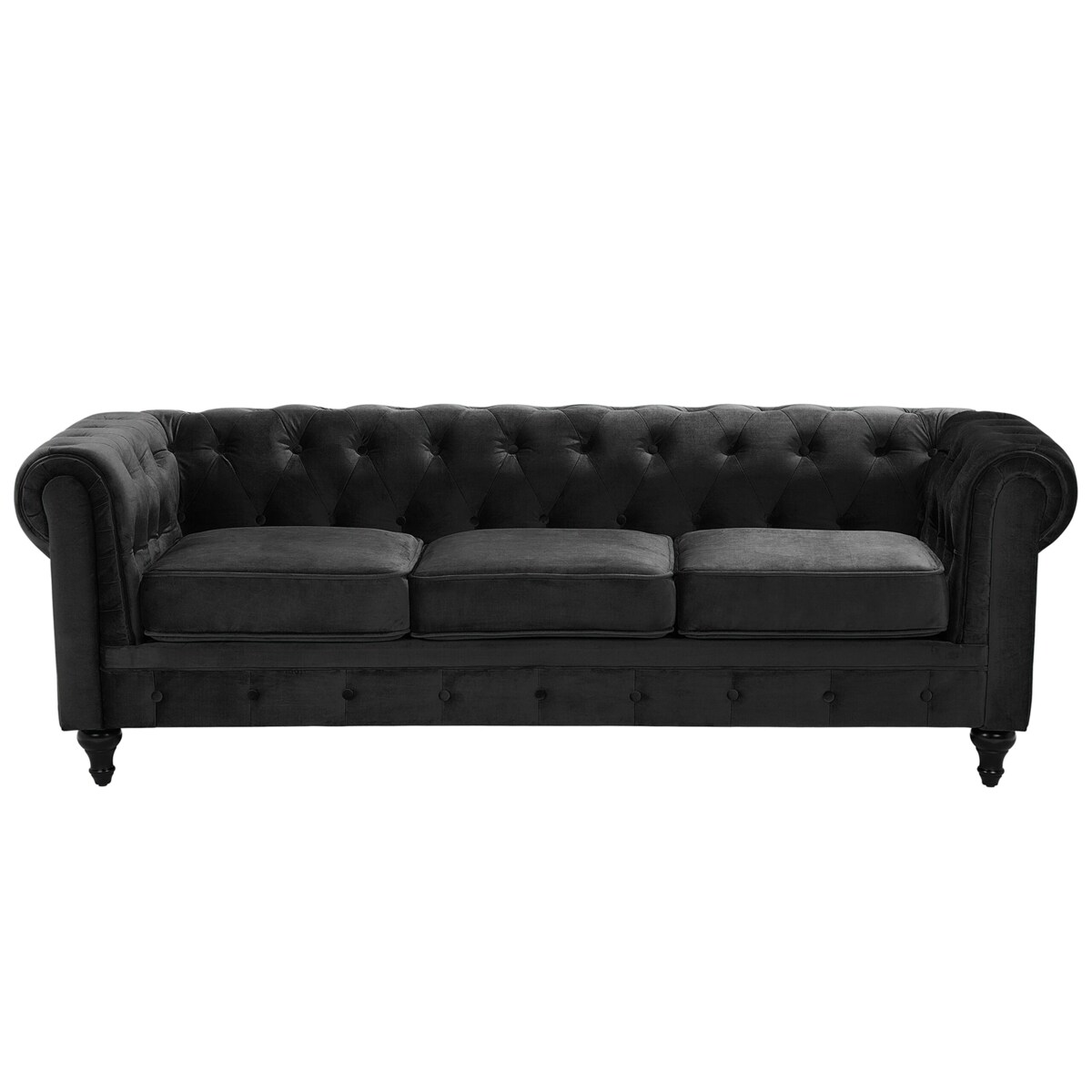 Sofa 3-osobowa welurowa czarna CHESTERFIELD